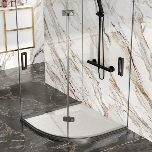 Cadita de dus ALBA, Structura de piatra 80x80cm, Culoare Alb - Img 4
