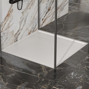 Cadita de dus DEKO Slim, Structura de piatra 80x80cm, Culoare Alb - Img 2