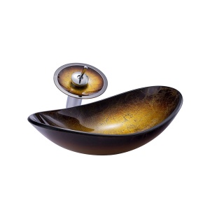 Chiuveta De Blat PRO ERA GLASS, Baterie si accesorii la alegere, Dimensiuni 54 X 34.5 X 16 Cm, Sticla Temperata, Maro Auriu - Img 1