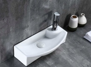 Chiuveta de blat PRO LOBELIA SLIM, Dimensiuni 45x 23x 12 cm, Forma Dreptunghiulara, Ceramica sanitara, Cu gaura baterie, Alb - Img 2