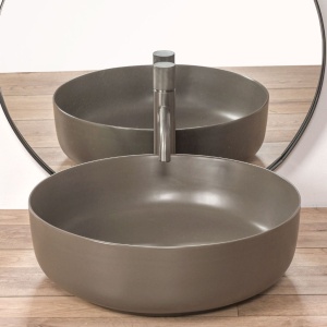 Chiuveta de blat REA ELMA Warm Grey, Dimensiuni 45 cm x 45 x 14 cm, Ceramica Sanitara,Fara Gaura baterie, Gri Mat - Img 3