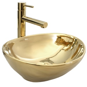 Chiuveta de blat REA SOFIA GOLD, Dimensiuni 41 x 34.5 x 15 cm, Forma Ovala, Ceramica sanitara, Auriu