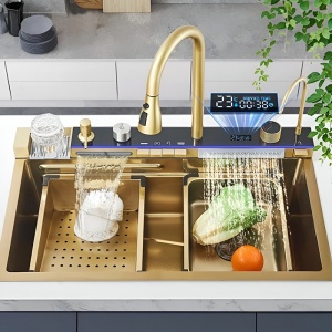 Chiuveta de bucatarie ARGOS Gold cu o singura cuva si cascada multifunctionala, Dimensiune 68x46cm - Img 2