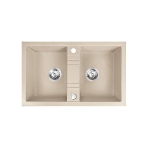 Chiuveta de bucatarie FERRO, Mezzo II,Din granit, 78x48cm, Doua cuve, Culoare Nisip - Img 1