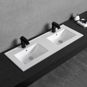 Chiuveta Incastrata PRO LACUS 120cm, dubla, 121.5x47x 11 Cm, Montaj Incastrat, Design Deosebit, Forma Dreptunghiulara, Ceramica Sanitara, Alb - Img 4