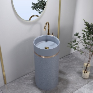 Chiuveta rotunda independenta tip piedestal din ceramica Scot gri H86 x ??40 cm - Img 12