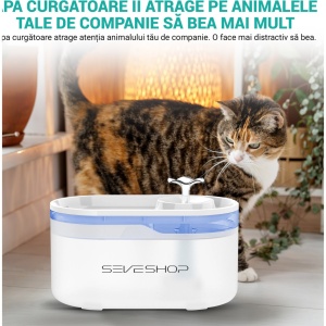Dispenser Apa Automat SeveShop, Fantana pentru Pisici si Caini, Ultra Silentios, Control App, Sistem Recirculare si Filtrare Carbon Activ, Mentine Gustul Natural al Apei, Capacitate 2.8 L, Ideal pentru Toate Taliile, Alb Mat - Img 5