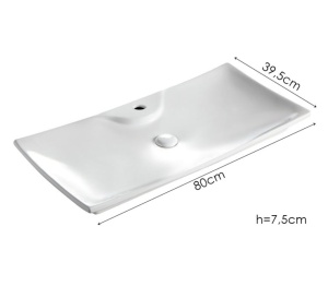 Lavoar de blat PRO AMADO, Dimensiuni 80 x 39.5 x 7.5 cm, Forma Dreptunghiulara, Ceramica sanitara, cu gaura baterie, Alb - Img 5