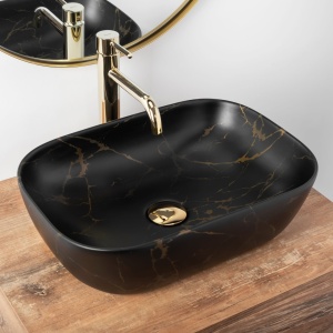 Lavoar de blat REA ERA BELINDA MARBLE MAT, Dimensiuni 46.5cm x 33.5x 13.5cm, Ceramica Sanitara, fara gaura baterie, Negru - Img 4