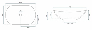 Lavoar De Blat REA ROYAL AIAX SHINY, Dimensiuni 60.5 X 36 X 10 Cm, Forma Ovala, Ceramica Sanitara, Gri/Maro - Img 5