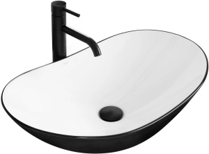 Lavoar De Blat REA ROYAL WHITE BLACK, Dimensiuni 62.5 X 36 X 15 Cm, Montaj Pe Blat, Design Deosebit, Forma Ovala, Ceramica Sanitara, Alb/Negru