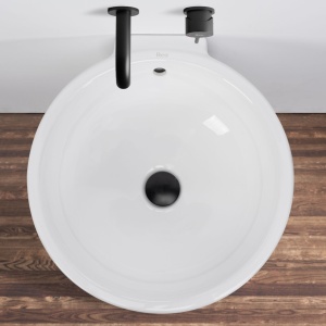 Lavoar Independent REA ESTER, Dimensiuni 44.5 x 46 X 81.5 Cm, Forma Rotunda, Alb - Img 2