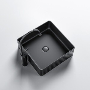 Lavoar pe blat, Aura, Material Ceramica, Negru Mat, 37.5x37.5x13 cm - Img 6