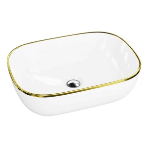 Lavoar pe blat dreptunghiular alb cu rama aurie Spectrum Gineta Gold Line - Img 1