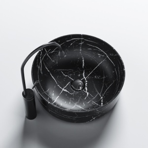 Lavoar pe blat, Fino, marmura ceramica negru cu model alb, Rotund 41,5cm - Img 7