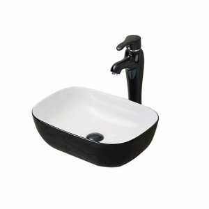 Lavoar pe blat Fluminia Crius alb negru dreptunghiular 45.5x32 cm - Img 1