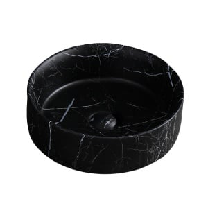 Lavoar pe blat, Lava, marmura ceramica negru cu model alb, Rotund 36cm - Img 1