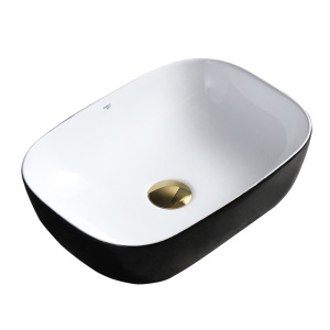 Lavoar pe Blat, Milo, Marmura Ceramica Alb Interior-Negru Exterior , Dreptunghiular 45,5 x 32,5 x 13,5 cm - Img 5