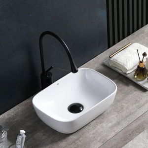 Lavoar pe Blat, Milo, Marmura Ceramica Alb Lucios , Dreptunghiular 37 x 25 x 11,5 cm - Img 6