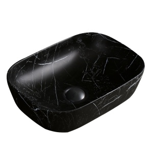 Lavoar pe Blat, Milo, Marmura Ceramica Negru Mat cu Model Alb , Dreptunghiular 45,5 x 32,5 x 13,5 cm - Img 6