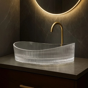 Lavoar pe blat oval din sticla Rea Harper transparent - Img 5