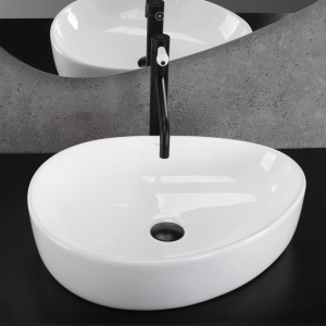 Lavoar pentru blat oval asimetric cu finisaj lucios VANILA alb - Img 2