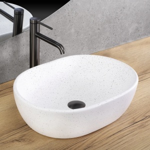 Lavoar pentru blat oval finisaj mat Amelia WARM imitatie piatra - Img 3