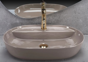 Lavoar pentru blat Rea Aura 61cm, Design Modern ,Culoare Beige Shiny - Img 2