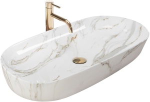 Lavoar REA CLEO 81 SHINNY AIAX, Dimensiuni 81 X 41 X 13.5 Cm, Montaj Pe Blat, Design Deosebit, Ceramica Sanitara, Maro/Alb - Img 1