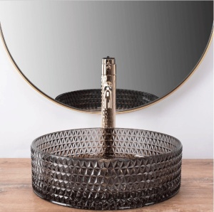 Lavoar REA Cristal din sticla negru rotund, diametru 35.5 cm, montaj pe blat - Img 7