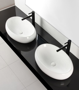 Lavoar REA MELANIA White, oval, 60x40.5 cm, montaj pe blat, ceramica sanitara, fara gaura baterie, Alba - Img 2