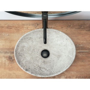 Lavoar REA Sofia Light Stone, 41x34.5x15 cm, montaj pe blat, design deosebit, ceramica sanitara, Gri - Img 3