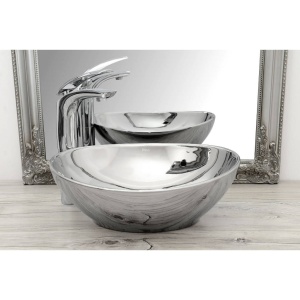 Lavoar REA Sofia Silver, 42x34x14 cm, montaj pe blat, design deosebit, ceramica sanitara, Argintiu - Img 3