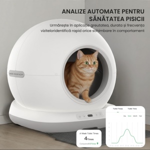 Litiera Automata Smart SeveShop, pentru Pisici, Auto-Curatare si Sterilizare Automata, Control prin Aplicatie Mobila, Afisaj LED cu Comenzi Intuitive, Functie de Curatare Usoara, Design Oval Modern, Capacitate 9L, Alb - Img 7