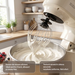 Mixer Cu Bol 4.7L SeveShop® Teendow, Din Inox, Mixer Profesional 1500W, 12 Trepte De Viteza, Mod Pulse, Cap Rabatabil, Accesorii Incluse Pentru Framantare, Mixare Si Batere, Mixer Bucatarie Pentru Aluat, Creme Si Deserturi, Culoare Alba - Img 4