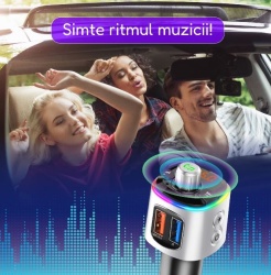 Modulator FM Gemevo® Bluetooth 5.0, Transmitator FM cu functie de incarcator auto quickcharge 3.0