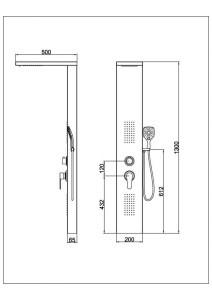 Panou de dus Columbia, Dimensiune 130x20x50cm, Culoare Otel Periat - Img 2