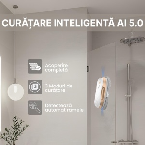 Robot Curatare Geamuri, SeveShop®, Robot Spalat Geamuri Cu Pulverizare Apa Bidirectionala, Stergator Electric Ultra-Subtire Pentru Sticla, Aspirator Geamuri Cu Control APP Si Telecomanda, Tehnologie iAdapt, Protectie Cvadrupla, Alb - Img 5