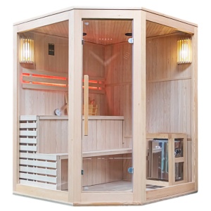 Sauna finlandeza cu temperatura inalta si soba Harvia 8kW pentru 5-6 persoane Bodo 180 x 180 cm