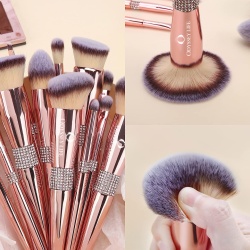 Set 14 pensule pentru machiaj ODISSEY LIFE®, suport pentru pensule, pensule premium profesional make-up, Luxury Crystal-Rose - Img 7