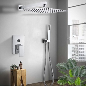 Set baterie crom PRO8 cu doua functii, pentru cada si dus , cu para patrata tip ploaie, baterie incastrata