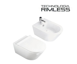Set Bideu si Vas WC PRO MOUSE SONET 50cm RIMLESS, montaj suspendat, ceramica sanitara, Capac Soft-Close inclus