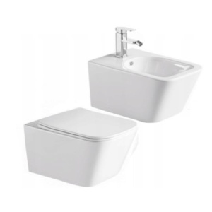 Set Bideu SLIM si Vas WC PRO MOUSSE RIMLESS IMPERIA, montaj suspendat, ceramica sanitara, Capac Soft-Close inclus