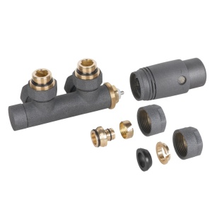 Set robinet calorifer tur retur, cu cap termostatic, tip Duoplex Invena grafit - Img 1
