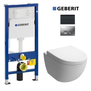 Set Vas WC PRO GEBERIT, Montaj Suspendat, Ceramica Sanitara, Vas WC VERA Alfonzo RIMLESS+ Capac SLIM Soft-Close Inclus + Cadru + Clapeta