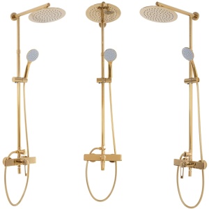 Sistem Complet De Dus REA ALDI GOLD, Montaj Pe Perete, Para Rotunda Tip Ploaie 25x25 Cm, 3 Functii De Curgere A Apei, Finisaj Auriu - Img 9