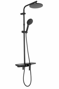 Sistem De Dus Cu Suport Pentru Produse Ingrijire Personala REA SANTOS, Para Rotunda Tip Ploaie 22.5 X 22.5 Cm, 3 Functii , Negru Mat - Img 5