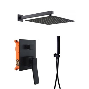 Sistem de dus PRO NEGRO Black, montaj incastrat in perete, ploaie de dus, 2 functii, finisaj negru mat