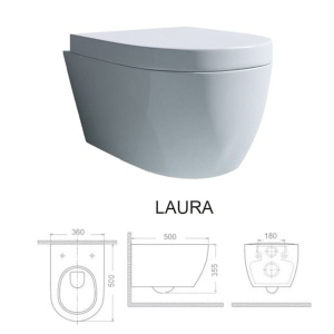 Vas WC PRO LAURA Rimless, suspendat, ceramica, 50 x 36 x 35.5 cm, Capac Soft-Close Duroplast Inclus, Alb - Img 5