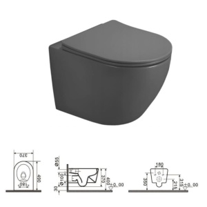 Vas WC PRO VITO SLEEP LOUNGE PREMIUM SLIM, Suspendat, Ceramica Sanitara, 49 X 37 X 37 Cm,Scaun Soft-Close Inclus, Design Deosebit,Gri Inchis - Img 2